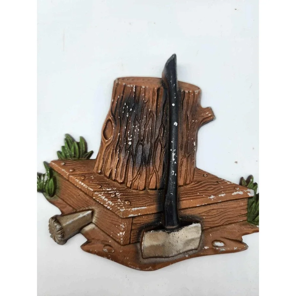 Vintage Homco Rustic Farm Wall Plaques Set of 3 Wagon Mailbox Axe Wood Stump
